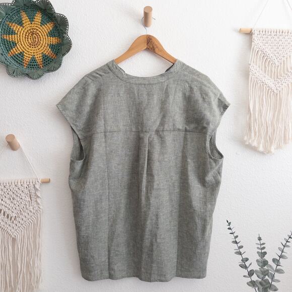 Jones New York Signature Linen Blend Green Sleeveless Tunic Top Size Large - Picture 2 of 6